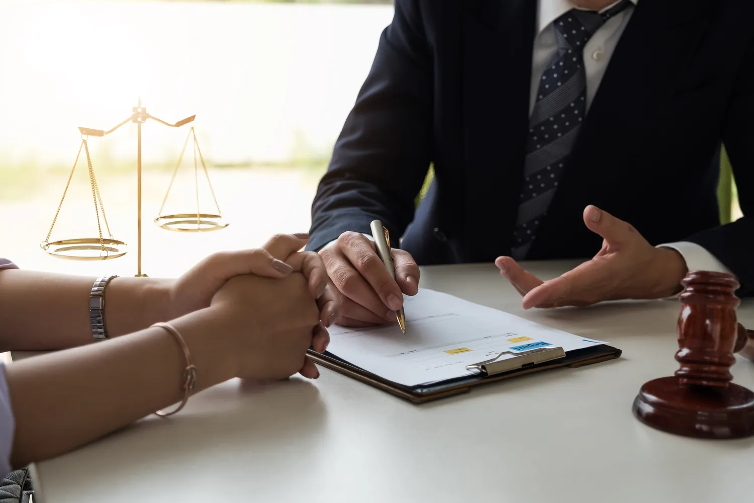 Lawyer talking to a female client